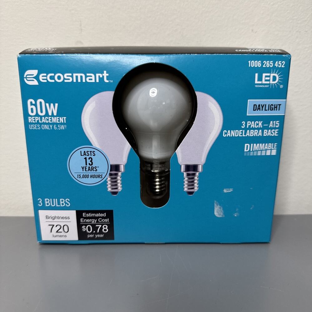 (2-Pk) EcoSmart Dimmable LED Bulb Glass Daylight A15 60W (2 Bulbs)